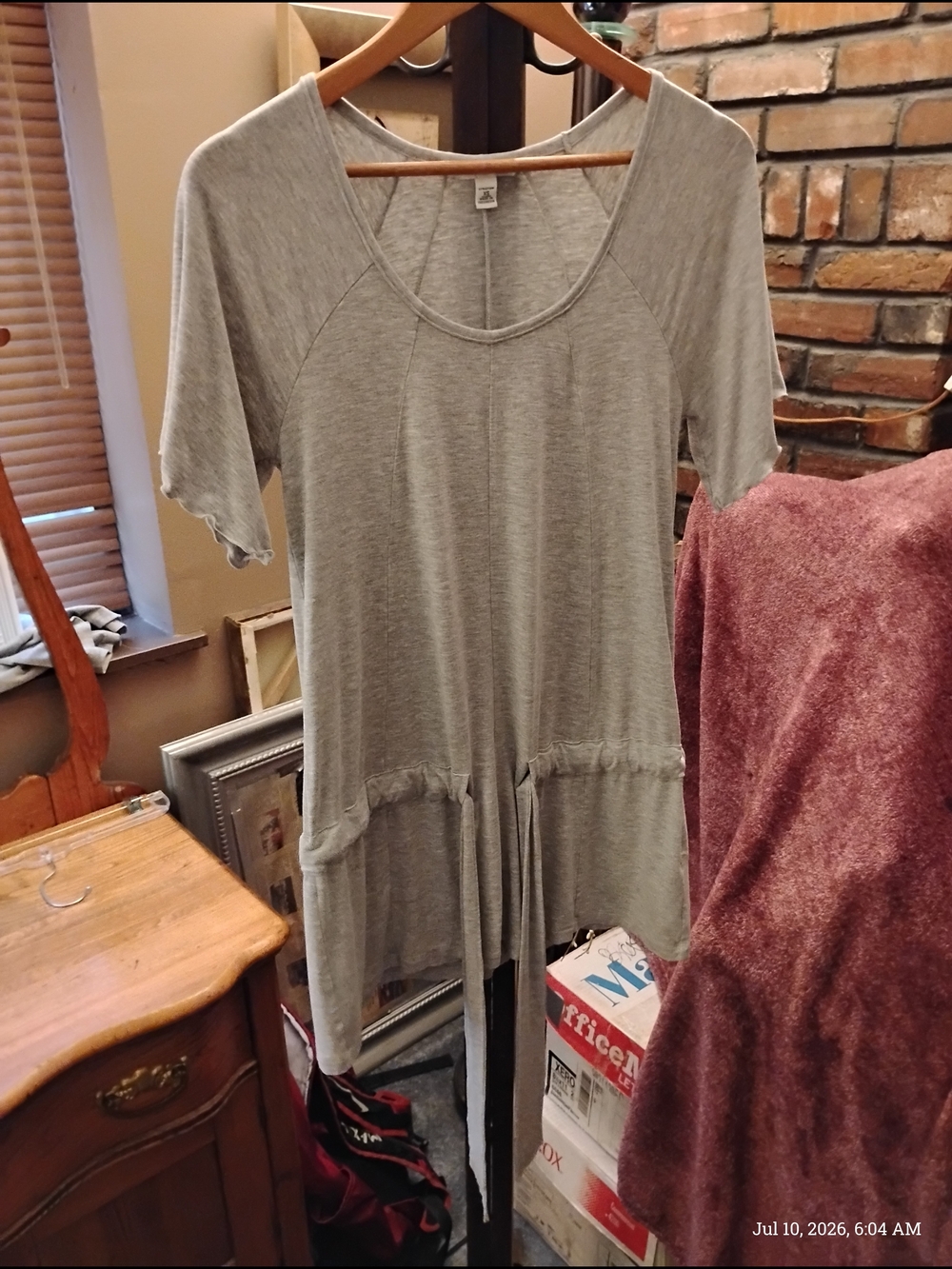 Banana Republic Women's Stretch Light Gray Short Sleeve Drawstring Tunic Size:XS